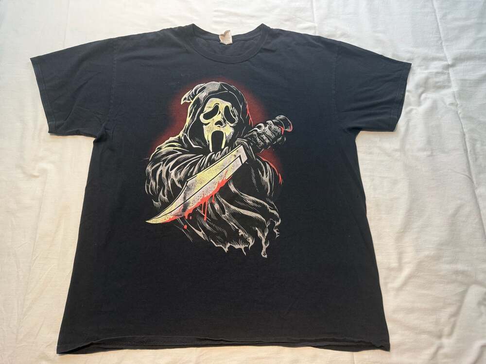 Fruit of the Loom Scream Ghostface Bloody Knife Graphic T-Shirt Black Size XL